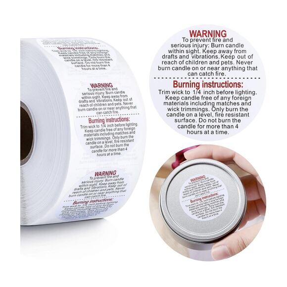 Zonon Candle Warning Label Stickers - Picture 1 of 4
